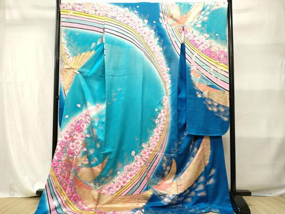 平和屋着物■豪華振袖　駒刺繍　草花文　暈し染め　金彩　正絹　逸品　CABI7887ev