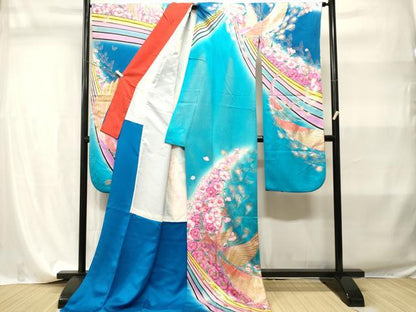 平和屋着物■豪華振袖　駒刺繍　草花文　暈し染め　金彩　正絹　逸品　CABI7887ev