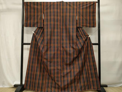 平和屋着物■本場縞大島紬　格子柄　正絹　逸品　CABI7925ev