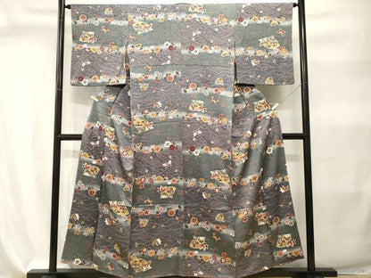 平和屋着物■上質な小紋　扇面花蝶文　暈し染め　金彩　正絹　逸品　CABI7929ev