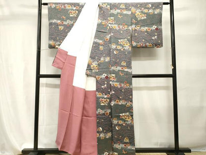 平和屋着物■上質な小紋　扇面花蝶文　暈し染め　金彩　正絹　逸品　CABI7929ev