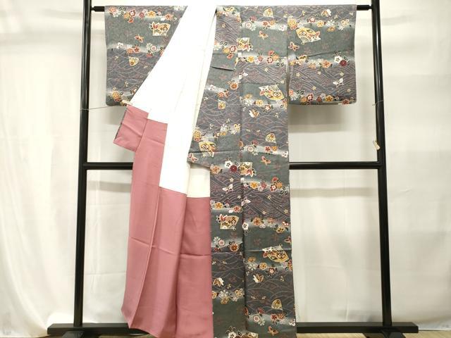 平和屋着物■上質な小紋　扇面花蝶文　暈し染め　金彩　正絹　逸品　CABI7929ev