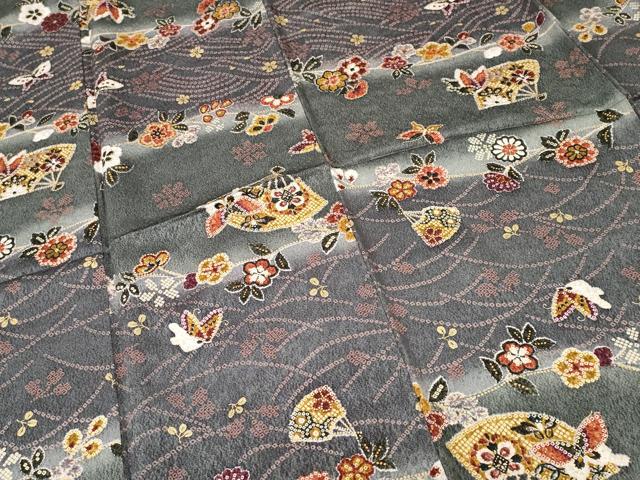 平和屋着物■上質な小紋　扇面花蝶文　暈し染め　金彩　正絹　逸品　CABI7929ev