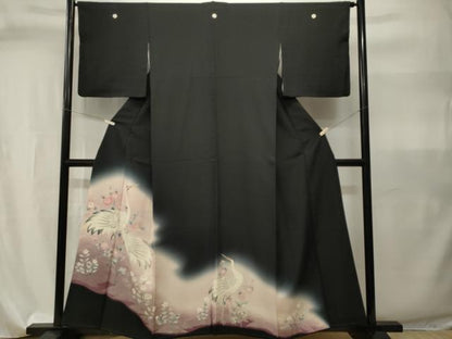 平和屋着物■豪華黒留袖　流水群鶴花文　暈し染め　正絹　逸品　CABI7933ev