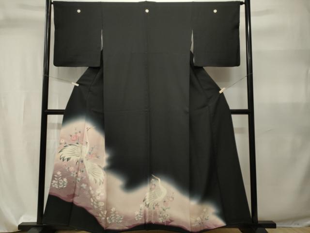 平和屋着物■豪華黒留袖　流水群鶴花文　暈し染め　正絹　逸品　CABI7933ev