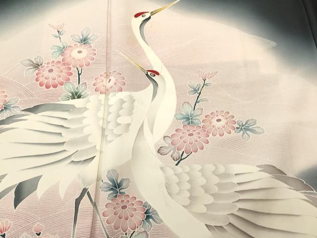 平和屋着物■豪華黒留袖　流水群鶴花文　暈し染め　正絹　逸品　CABI7933ev