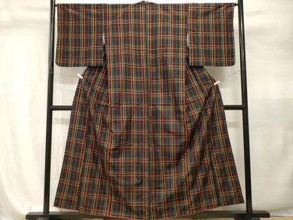 平和屋着物■本場縞大島紬　格子柄　正絹　逸品　CABI7938ev