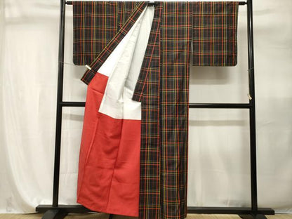 平和屋着物■本場縞大島紬　格子柄　正絹　逸品　CABI7938ev