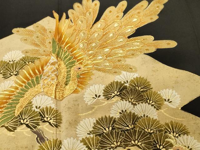 平和屋着物■豪華黒留袖　駒刺繍　松葉孔雀文　金彩　正絹　逸品　CABI7939ev