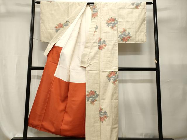 平和屋着物■上質な紬　片輪車花菊文　正絹　逸品　CABI7940ev