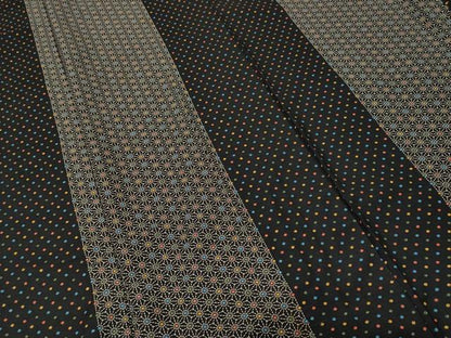 平和屋着物■上質な小紋　紬　麻の葉間道　黒地　正絹　逸品　CABI7950ev