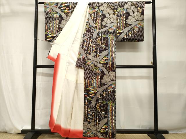 平和屋着物■上質な小紋　駒刺繍　籬藤花房花文　金彩　正絹　逸品　CABI7951ev
