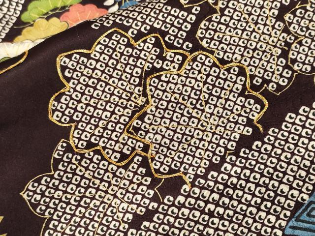 平和屋着物■上質な小紋　駒刺繍　籬藤花房花文　金彩　正絹　逸品　CABI7951ev