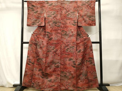 平和屋着物■上質な小紋　流水花鳥文　暈し染め　金銀彩　鬼しぼ縮緬　正絹　逸品　CABI7956ev