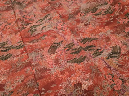 平和屋着物■上質な小紋　流水花鳥文　暈し染め　金銀彩　鬼しぼ縮緬　正絹　逸品　CABI7956ev