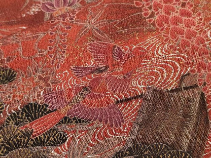 平和屋着物■上質な小紋　流水花鳥文　暈し染め　金銀彩　鬼しぼ縮緬　正絹　逸品　CABI7956ev
