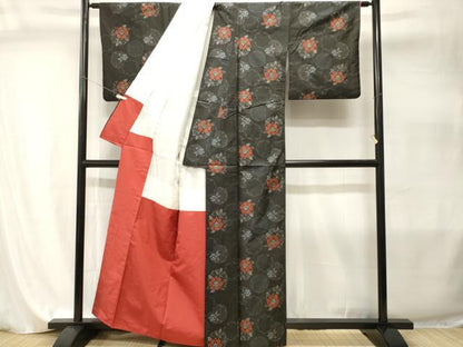 平和屋着物■本場大島紬　雪輪草花文　正絹　逸品　CABI7972ev