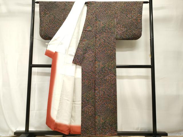 平和屋着物■上質な小紋　切嵌花唐草文　鬼しぼ縮緬　正絹　逸品　CABI7978ev