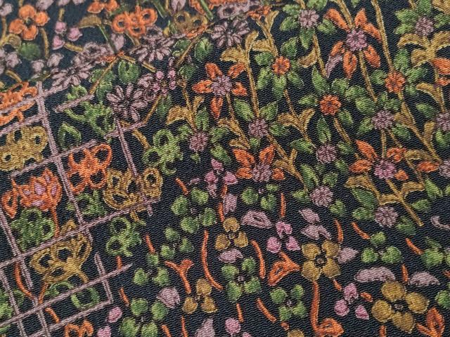 平和屋着物■上質な小紋　切嵌花唐草文　鬼しぼ縮緬　正絹　逸品　CABI7978ev