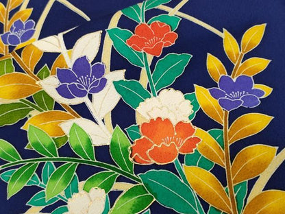 平和屋着物■訪問着　刺繍　草花文　金彩　正絹　逸品　CABI7982ev