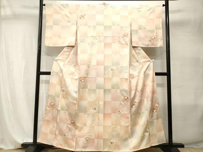 平和屋着物■上質な小紋　雪輪草花文　暈し染め　金銀彩　正絹　逸品　CABI7983ev