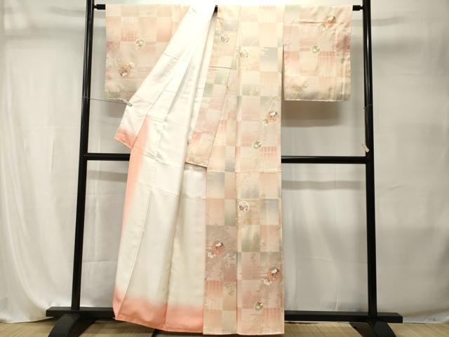 平和屋着物■上質な小紋　雪輪草花文　暈し染め　金銀彩　正絹　逸品　CABI7983ev