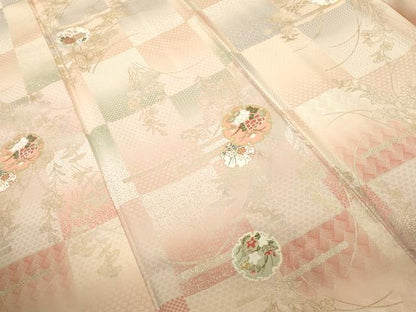 平和屋着物■上質な小紋　雪輪草花文　暈し染め　金銀彩　正絹　逸品　CABI7983ev