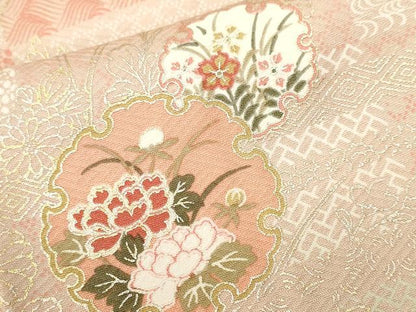 平和屋着物■上質な小紋　雪輪草花文　暈し染め　金銀彩　正絹　逸品　CABI7983ev