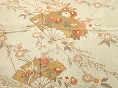 平和屋着物■訪問着　立波扇面枝花文　暈し染め　金彩　正絹　逸品　CABI7987ev