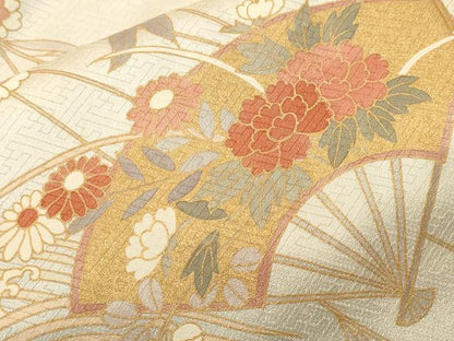 平和屋着物■訪問着　立波扇面枝花文　暈し染め　金彩　正絹　逸品　CABI7987ev