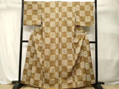 平和屋着物■上質な小紋　市松草花文　洗える着物　CABI7991ev