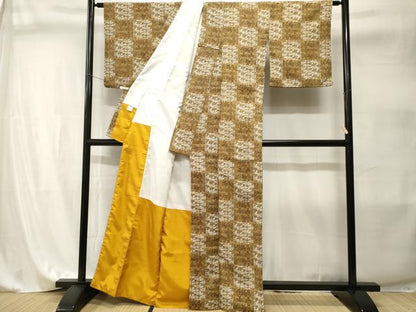平和屋着物■上質な小紋　市松草花文　洗える着物　CABI7991ev
