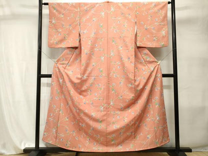 平和屋着物■小紋　枝花舞蝶文　洗える着物　CABI7997ev