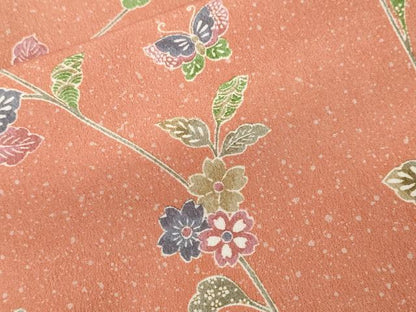 平和屋着物■小紋　枝花舞蝶文　洗える着物　CABI7997ev