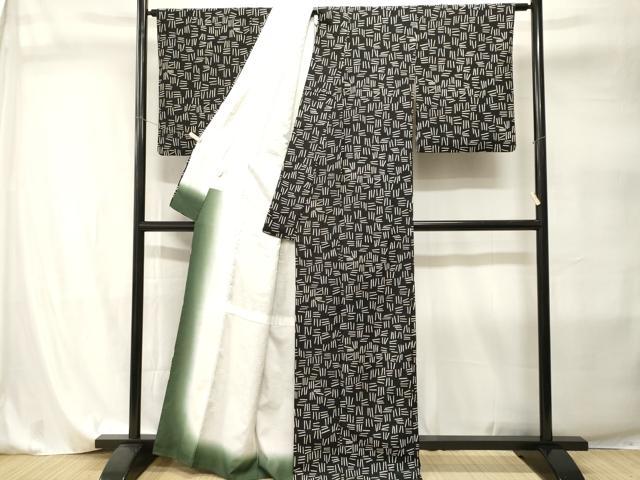 平和屋着物■小紋　抽象文　黒地　洗える着物　CABI8003ev