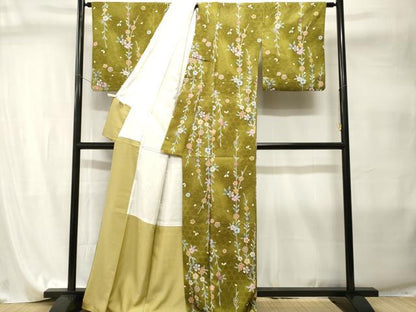 平和屋着物■小紋　流水枝垂れ花文　葡萄鼠　金彩　洗える着物　CABI8004ev