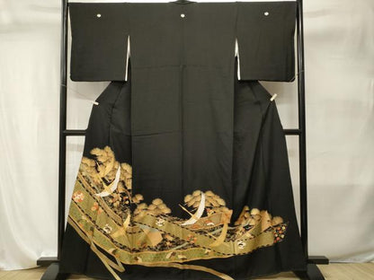 平和屋着物■豪華黒留袖　駒刺繍　松竹梅飛鶴文　金彩　正絹　逸品　CABI8022ev