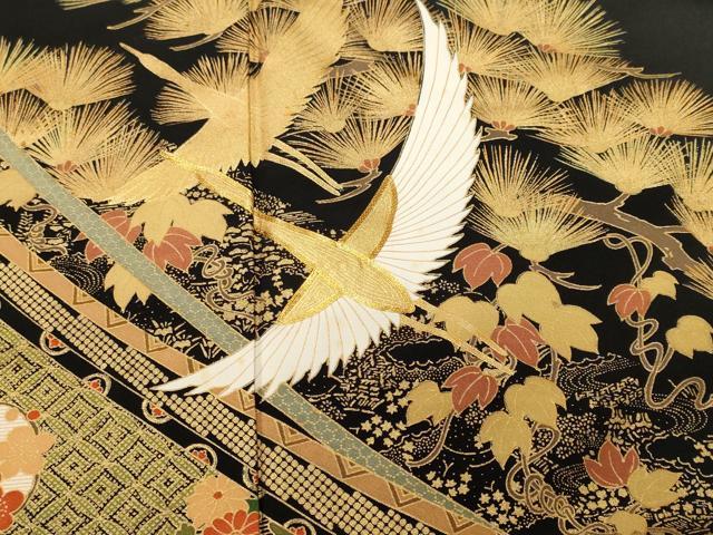 平和屋着物■豪華黒留袖　駒刺繍　松竹梅飛鶴文　金彩　正絹　逸品　CABI8022ev