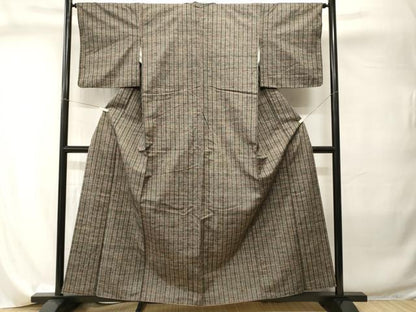 平和屋着物■上質な紬　格子柄　正絹　逸品　CABI8027ev