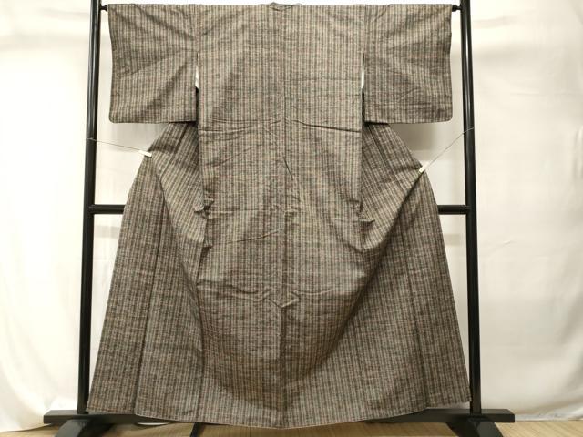 平和屋着物■上質な紬　格子柄　正絹　逸品　CABI8027ev