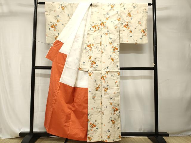 平和屋着物■上質な紬　枝花文　正絹　逸品　CABI8030ev