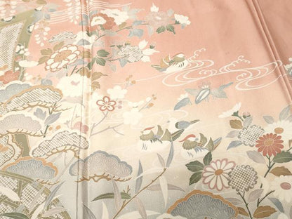 平和屋着物■訪問着　露芝鴛鴦松花文　暈し染め　正絹　逸品　CABI8032ev