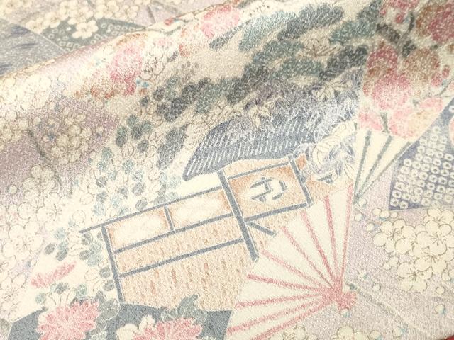 平和屋着物■上質な小紋　扇面風景枝花文　正絹　逸品　CABI8045ev