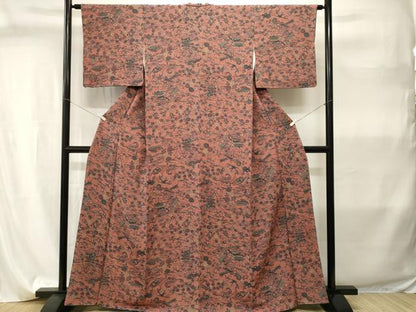 平和屋着物■上質な小紋　型染め　風景文　鬼しぼ縮緬　正絹　逸品　CABI8050ev
