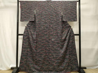 平和屋着物■上質な小紋　総絞り　松葉文　黒地　正絹　逸品　CABI8051ev