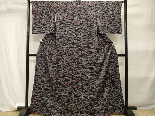 平和屋着物■上質な小紋　総絞り　松葉文　黒地　正絹　逸品　CABI8051ev