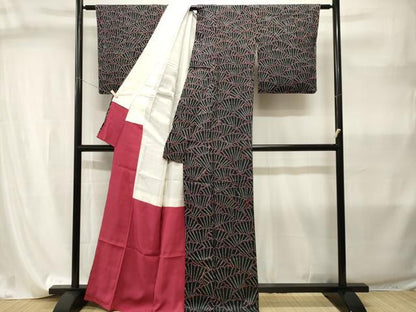 平和屋着物■上質な小紋　総絞り　松葉文　黒地　正絹　逸品　CABI8051ev
