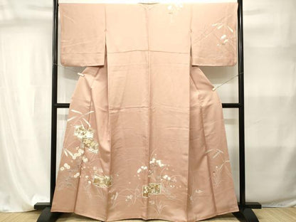 平和屋着物■訪問着　駒刺繍　屏風草花文　金彩　正絹　逸品　CABI8052ev
