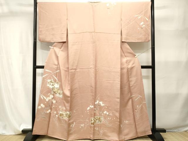 平和屋着物■訪問着　駒刺繍　屏風草花文　金彩　正絹　逸品　CABI8052ev