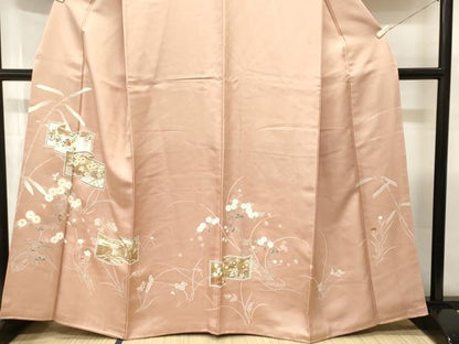 平和屋着物■訪問着　駒刺繍　屏風草花文　金彩　正絹　逸品　CABI8052ev